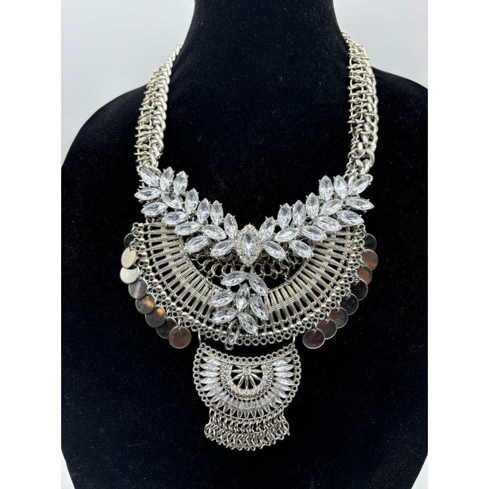 2001 Tribal Ethnic Chunky Silver-Tone Large Necklace